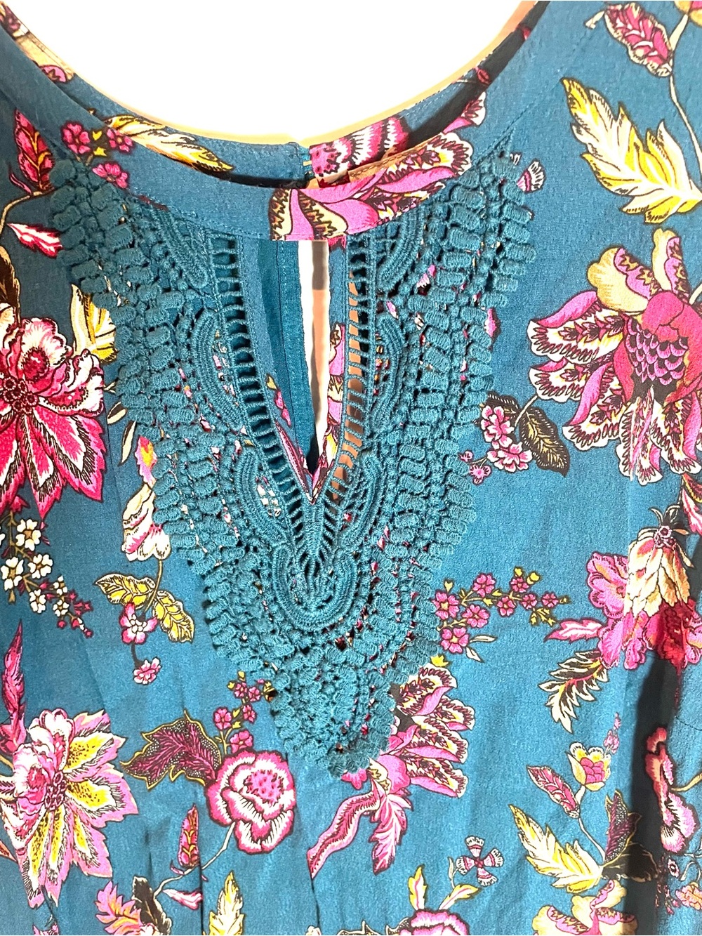 Daniel Rainn 2X Floral Sleeveless Crochet Trim Boho Blouse Top Blouse - Picture 5 of 15